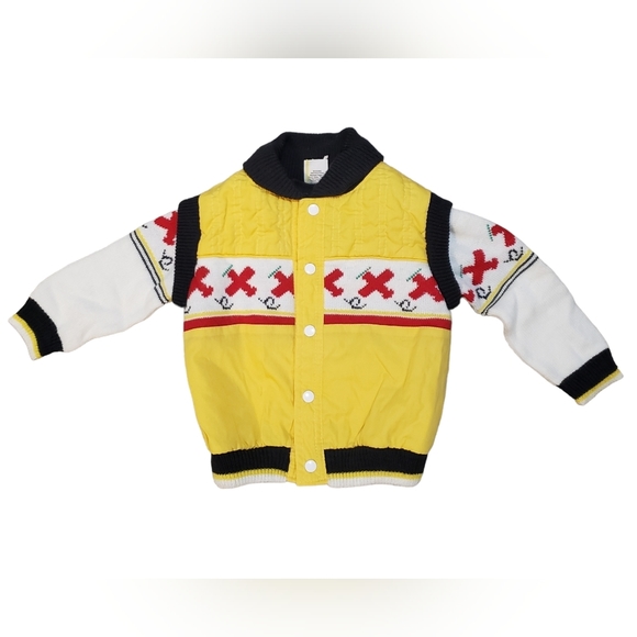 Vintage Baby Togs Boys 2T Vest And Matching Sweater Airplane Knit Yellow Red - Picture 1 of 10